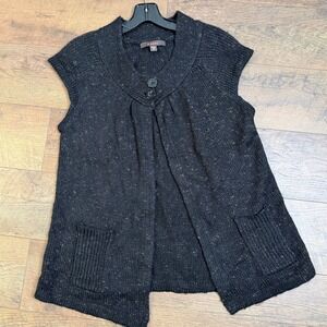 Fever Confetti Knit Sleeveless Cardigan Vest Black Button Women's Medium